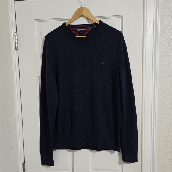 Tommy Hilfiger Men’s Blue Crewneck Pima Cotton/Cashmere Sweater Size L - Picture 2 of 5